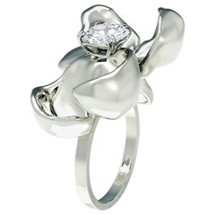 Eighteen Karat White Gold Engagement Ring with Emerald Cut Diamond