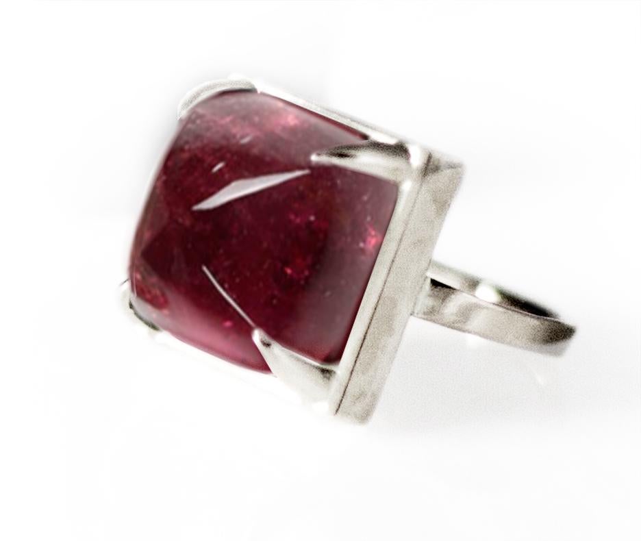 Eighteen Karat White Gold Fashion Ring with Natural Red Seven Carats Tourmaline For Sale 5
