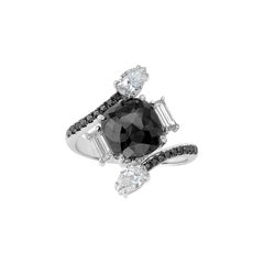 18 Karat White Gold Ring with White and Black Diamonds