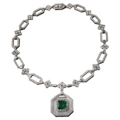 Veschetti 18 Karat White Gold, Rock Crystal, Emerald and Diamond Necklace