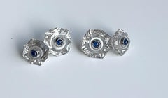 18 Karat White Gold Rock Crystal Mother of Pearl Blue Sapphires Cufflinks