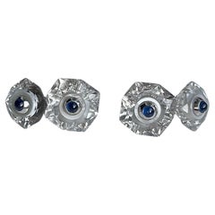 18 Karat White Gold Rock Crystal Mother of Pearl Blue Sapphires Cufflinks