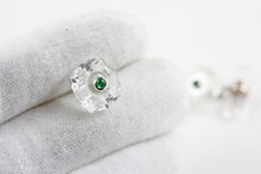 18 Karat White Gold Rock Crystal Mother of Pearl Cabochon Emeralds Cufflinks