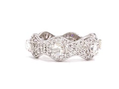 18 Karat White Gold Rose Cut and Pave Scalloped Eternity Ring