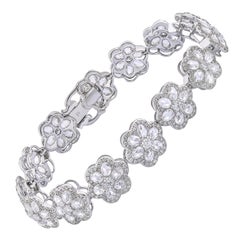 18 Karat White Gold Rose Cut Diamond Blossom Flower 7.21cts Bracelet