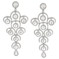 Rarever 18K White Gold Rose Cut Diamond Chandelier 9.20cts Earrings