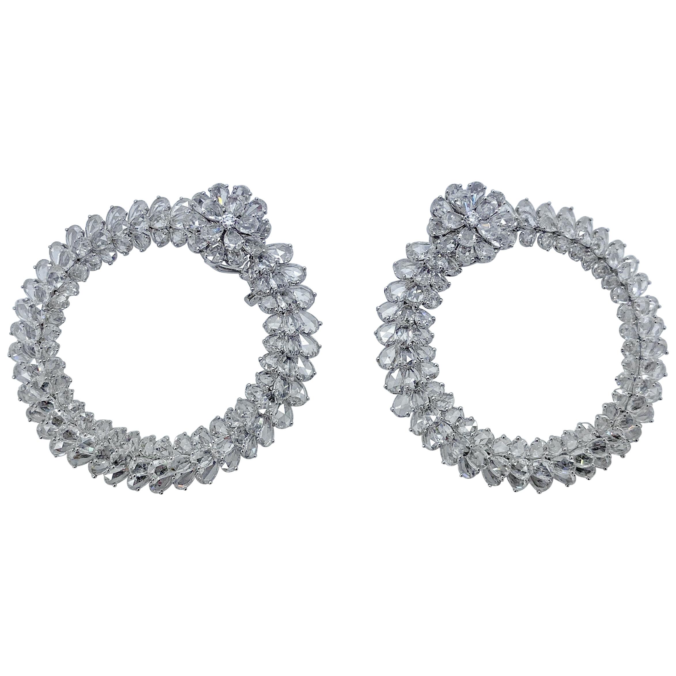 Rarever 18K White Gold Rose Cut Diamond Statement 21.20cts Earrings For Sale