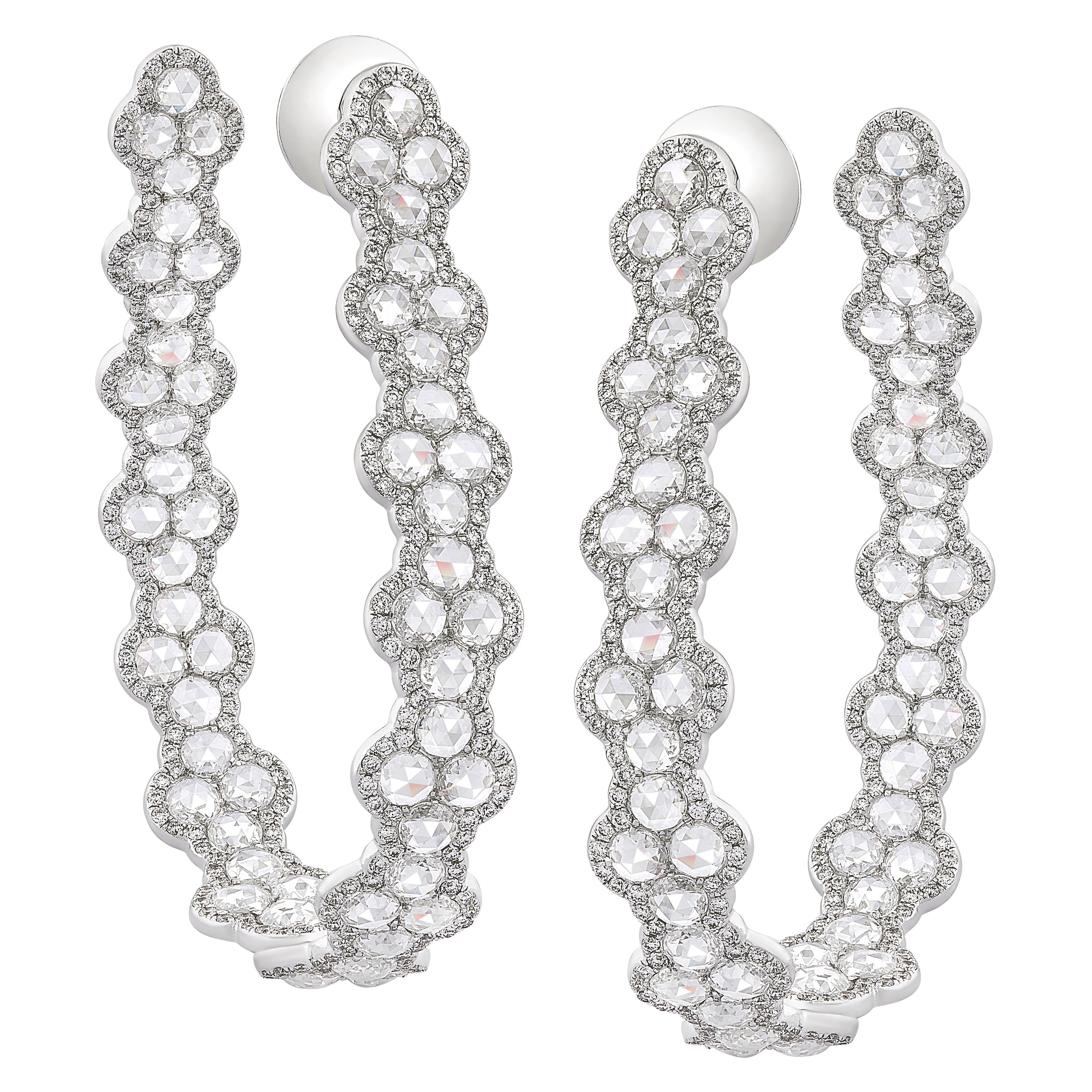 18k White Gold 7.73cts Rose Cut Diamond Hoop Earrings For Sale