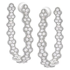 18k White Gold 7.73cts Rose Cut Diamond Hoop Earrings