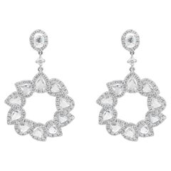 18 Karat White Gold Rose Cut Diamond Wreath Drop Earrings