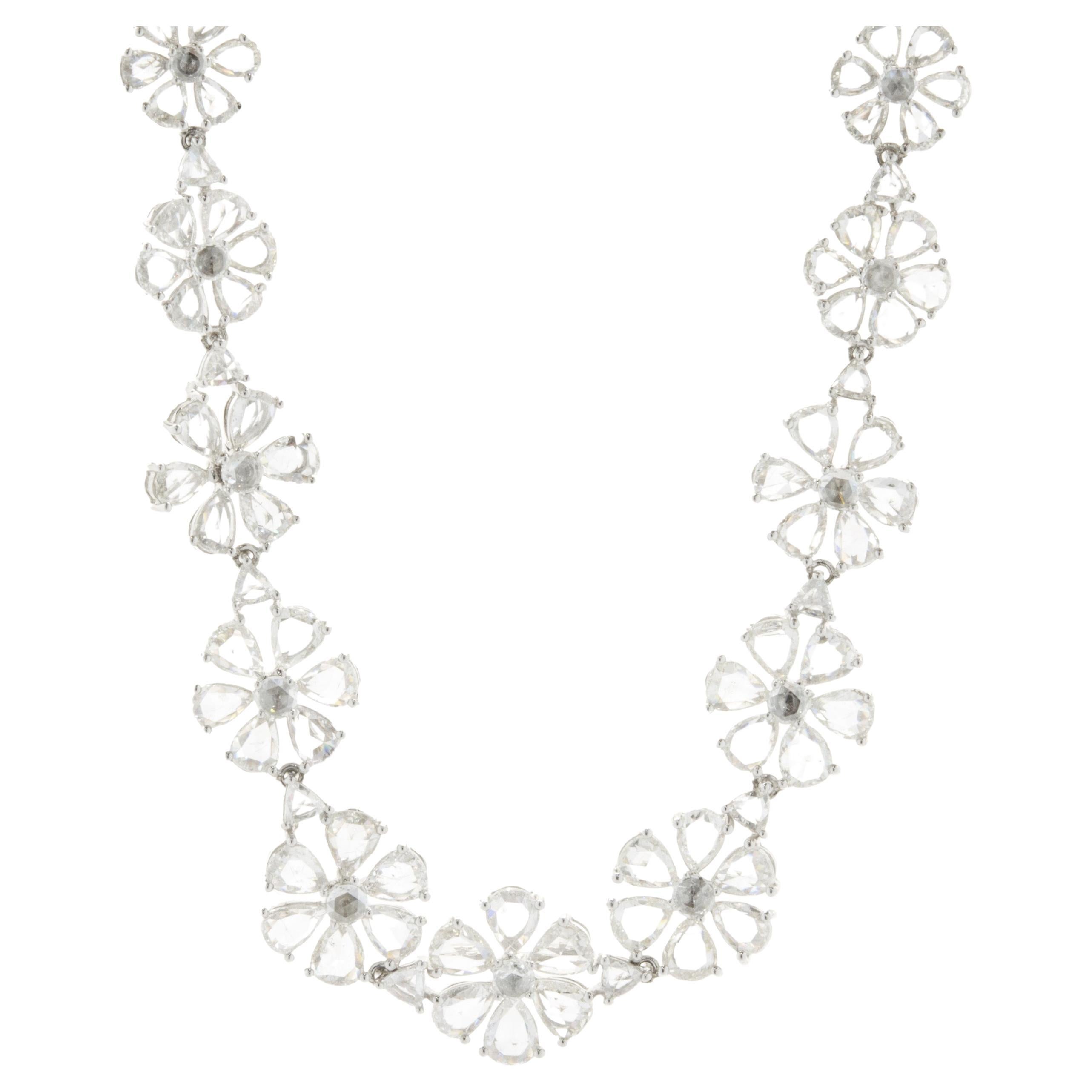 18 Karat White Gold Rose Cut Multi Shape Floral Diamond Collar Necklace