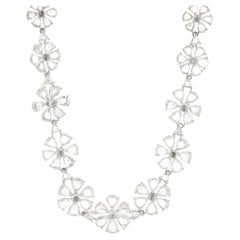 18 Karat White Gold Rose Cut Multi Shape Floral Diamond Collar Necklace