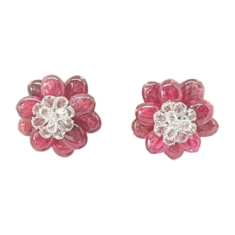 18 Karat White Gold, Rose Cut and Spinel Ear Studs