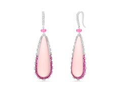 18 Karat White Gold Rose Quartz and Diamond Earrings