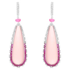 18 Karat White Gold Rose Quartz and Diamond Earrings