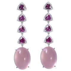 18 Karat White Gold Rose Quartz Purple Garnet and Diamond Drop Earrings 
