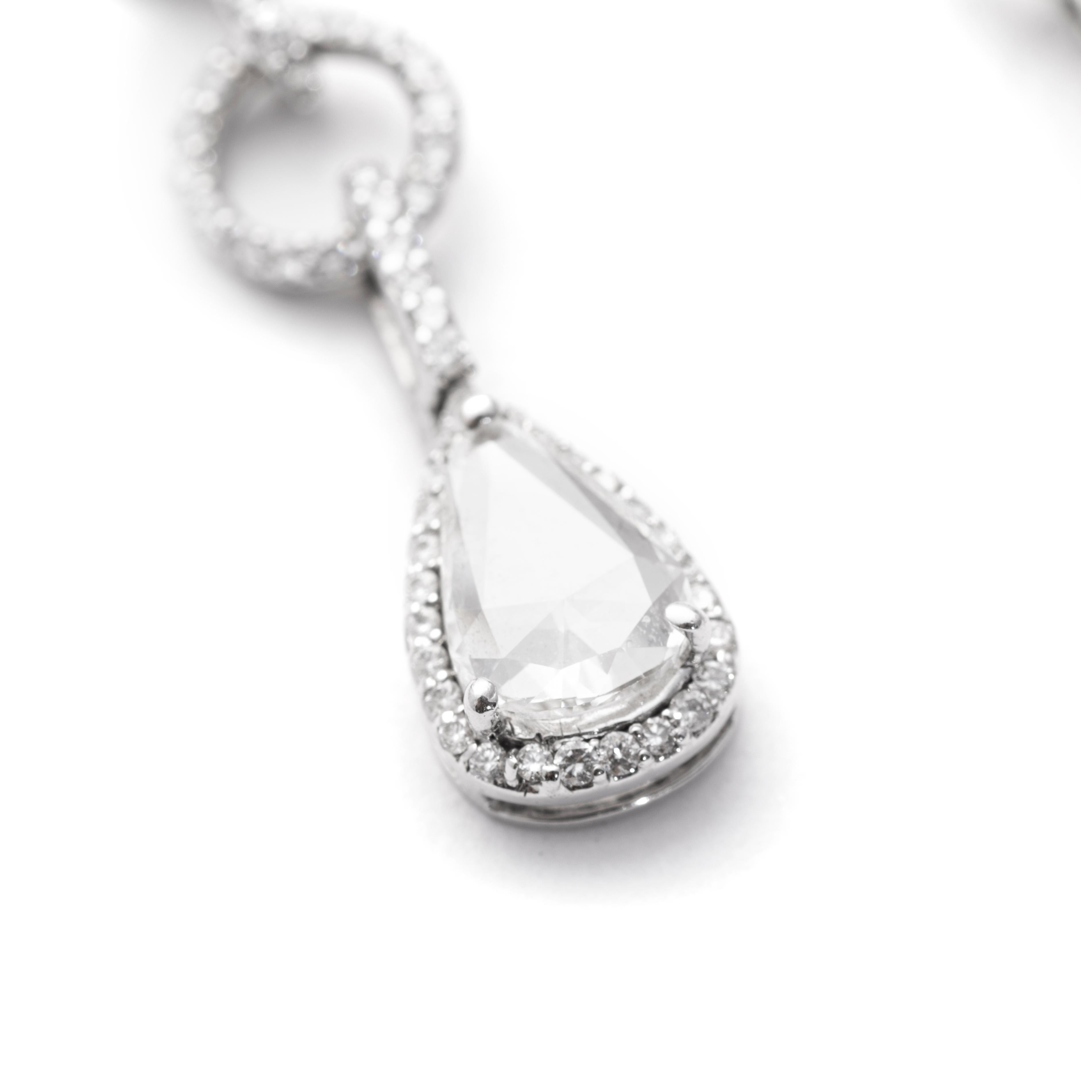 Women's 18 Karat White Gold Rosecut Diamond Earrings For Sale