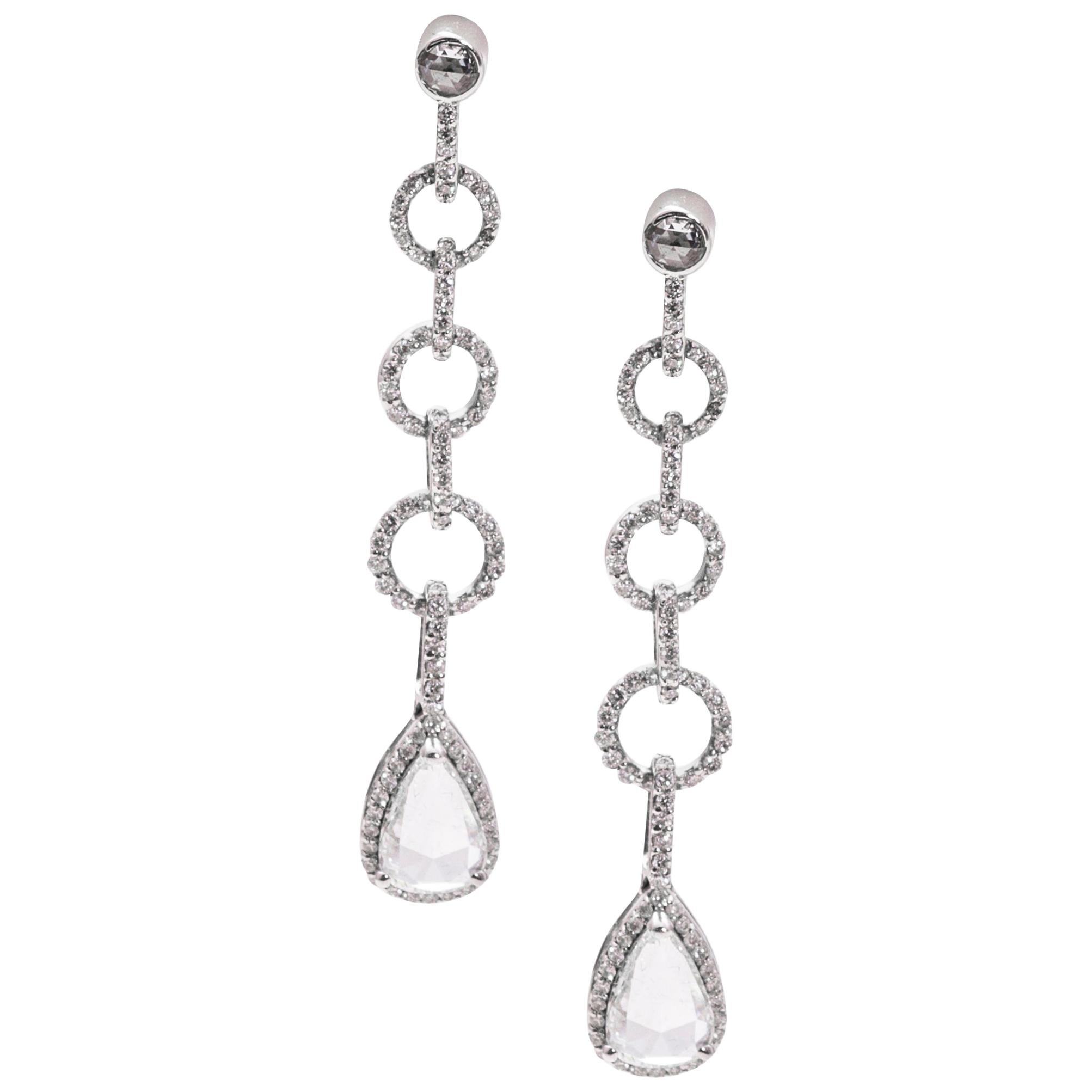 18 Karat White Gold Rosecut Diamond Earrings For Sale