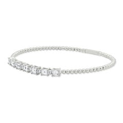 18 Karat White Gold Round and Asscher Cut Alternating Diamond Flex Bracelet