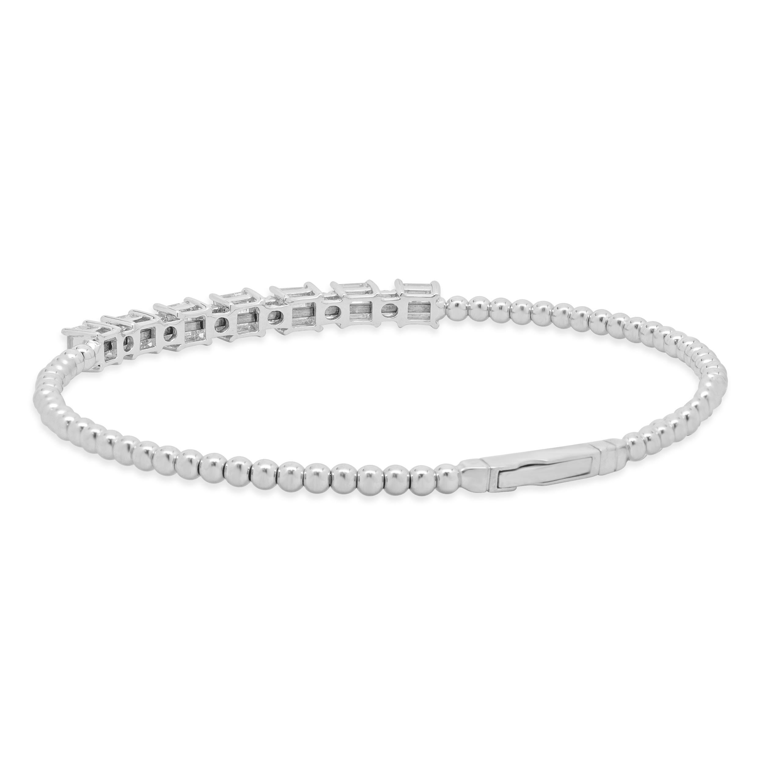 Taglio rotondo Bracciale Flex in oro bianco 18 carati con diamanti rotondi e taglio Asscher alternati in vendita