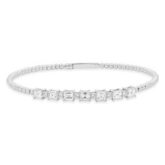 18 Karat White Gold Round and Asscher Cut Alternating Diamond Flex Bracelet