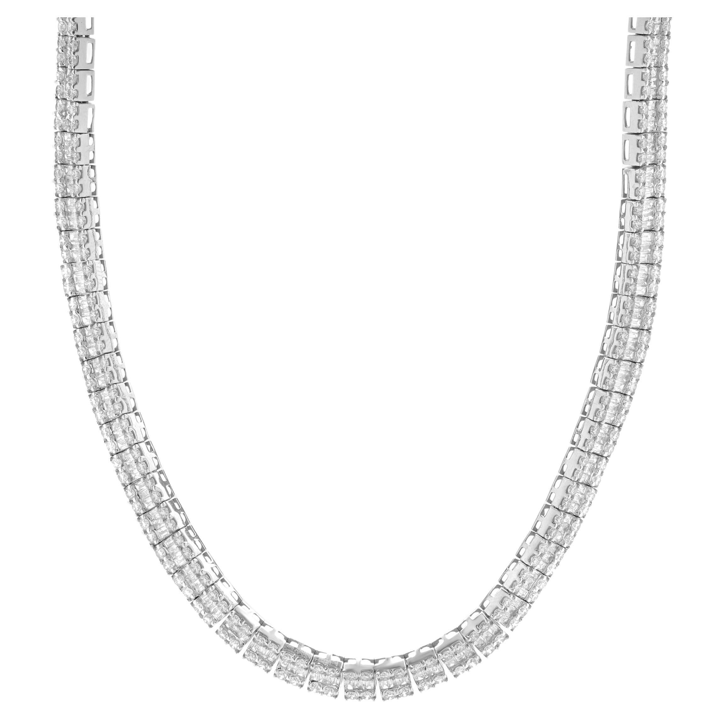 18 Karat White Gold Round and Baguette Cut Diamond Collar Necklace