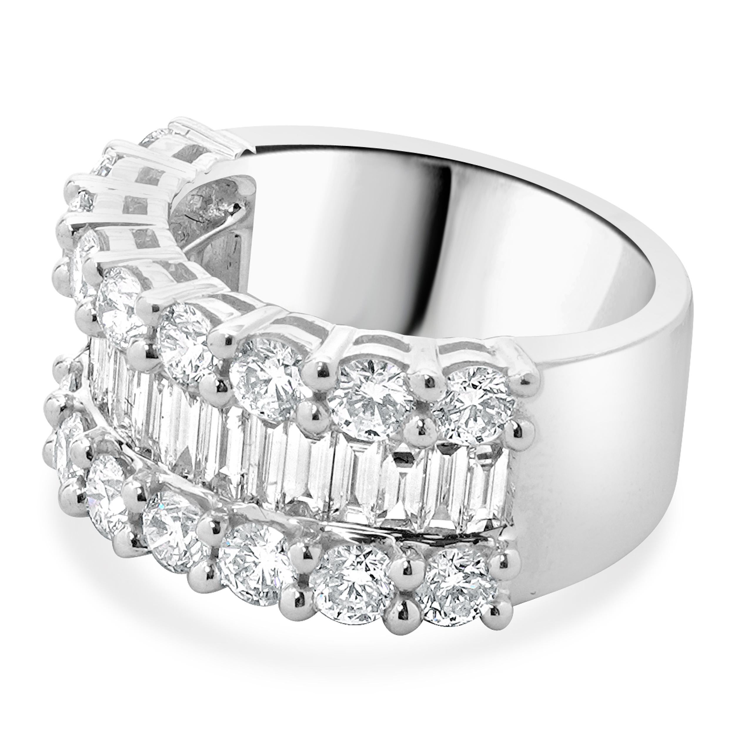 Baguette Cut 18 Karat White Gold Round and Baguette Diamond Cigar Band For Sale