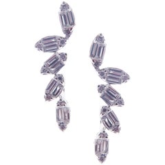 18 Karat White Gold Round and Baguette Diamond Crawler Earring