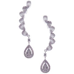 18 Karat White Gold Round and Baguette Diamond Dangling Crawler Earring