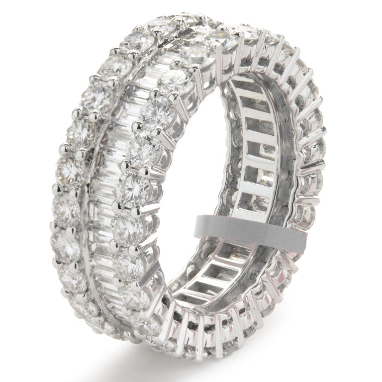 18 Karat White Gold Round and Baguette Diamond Eternity Band For Sale ...