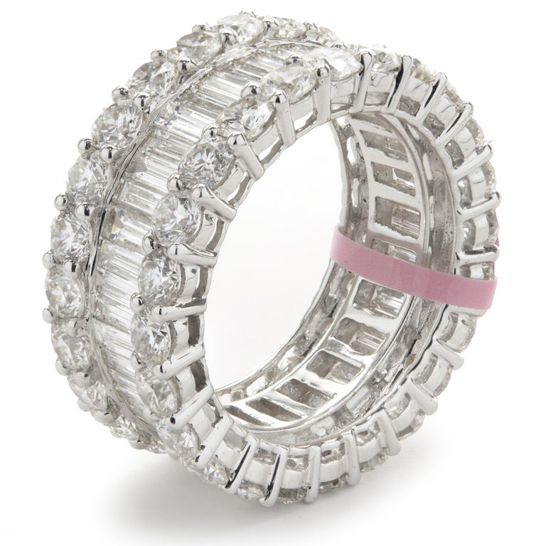 18 Karat White Gold Round and Baguette Diamond Eternity Band For Sale ...