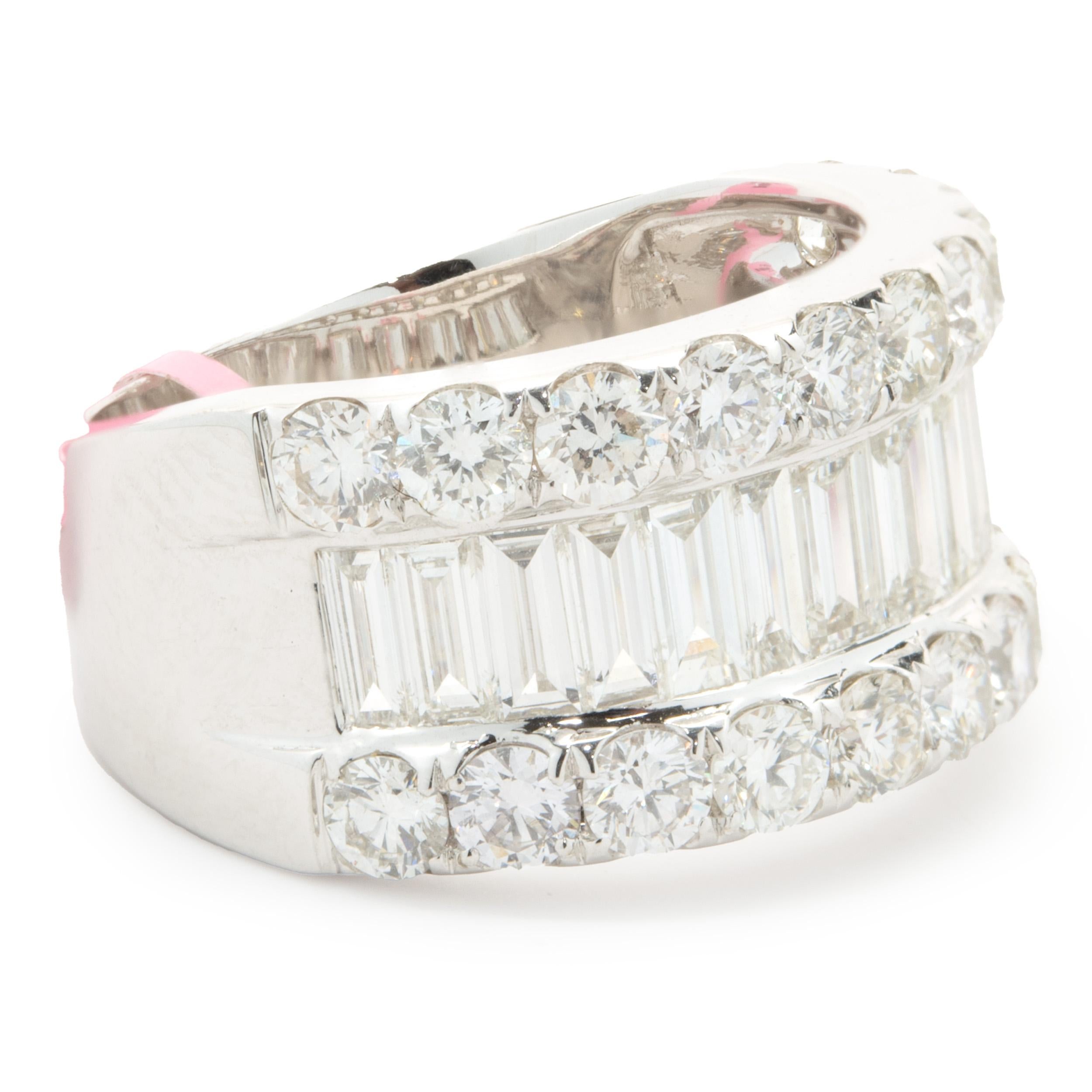 18 Karat White Gold Round and Baguette Diamond Eternity Band In Excellent Condition For Sale In Scottsdale, AZ