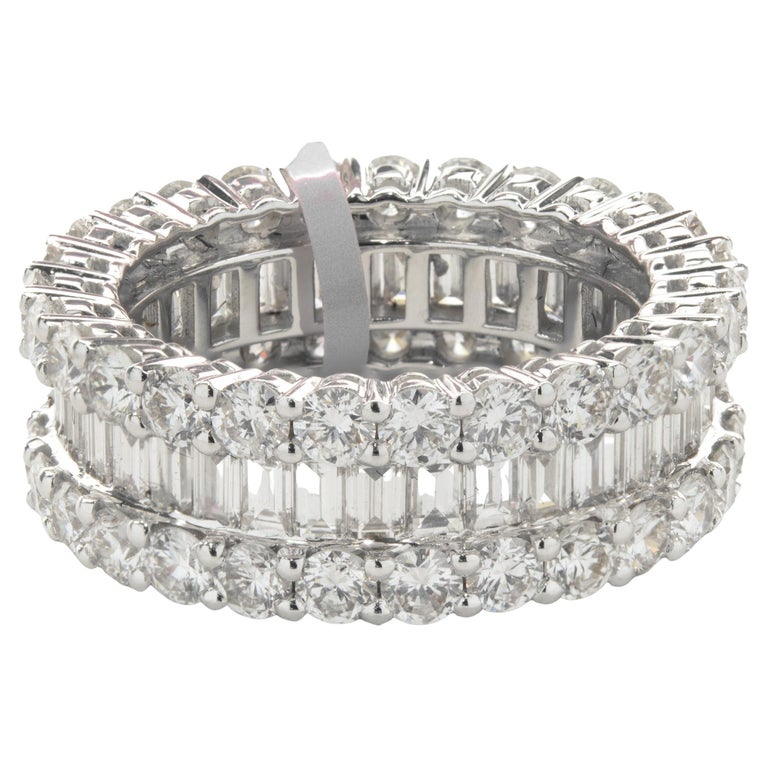 18 Karat White Gold Round and Baguette Diamond Eternity Band For Sale ...