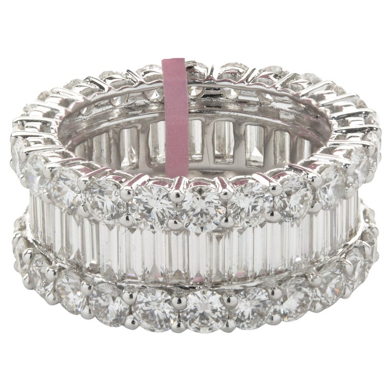 18 Karat White Gold Round and Baguette Diamond Eternity Band For Sale ...