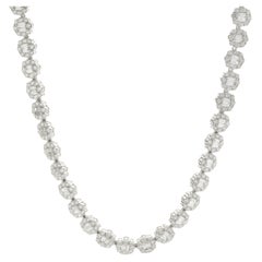 18 Karat White Gold Round and Baguette Diamond Illusion Flower Collar Necklace