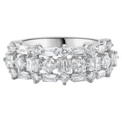 Bandeau à trois rangs en or blanc 18 carats diamants ronds et baguettes