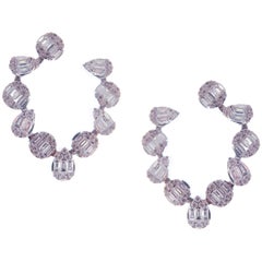 18-Karat White Gold Round and Baguette Diamonds Multi Shape Twisty Earrings