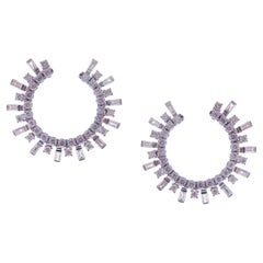 18-Karat White Gold Round and Baguette Diamonds Twisty Snowflake Earrings