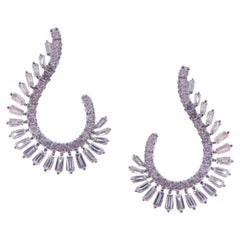 18-Karat White Gold Round and Baguette Diamonds Twisty Wings Earrings