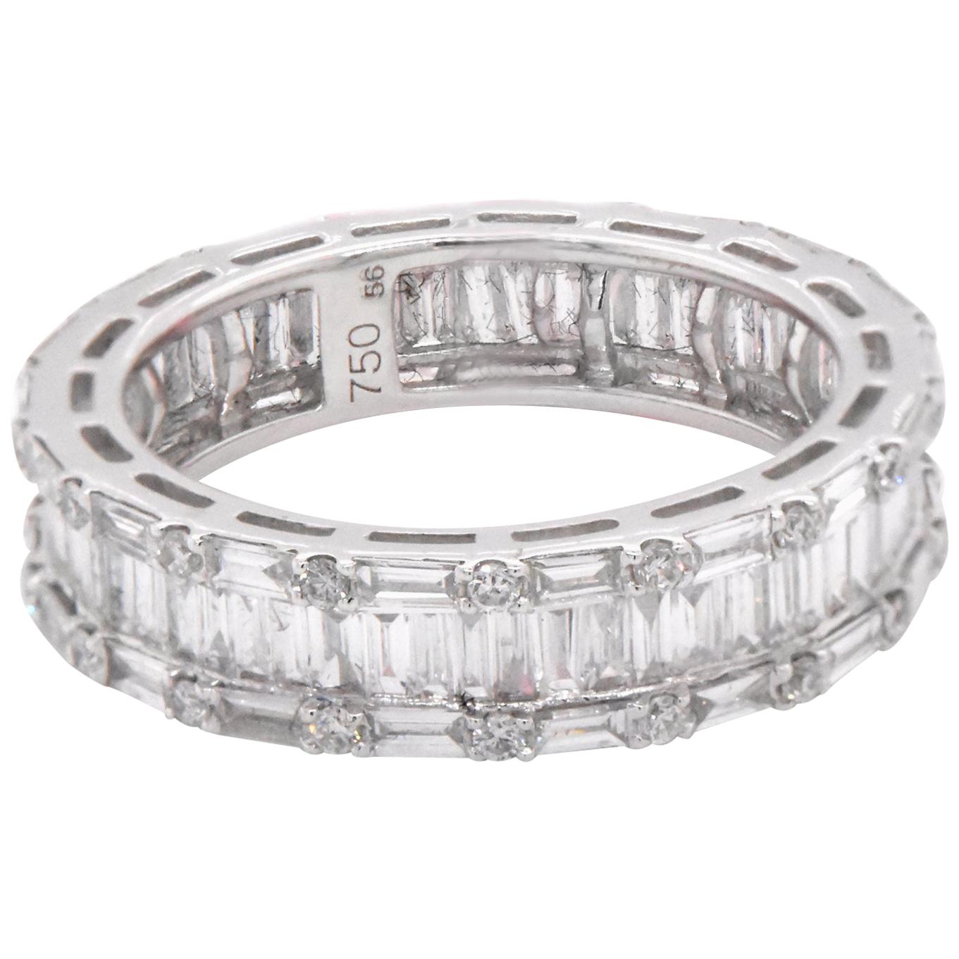 18 Karat Weißgold Runder und Baguette Ewigkeitsring