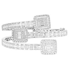 18 Karat White Gold Round and Baguette Mosaic Set Diamond Triple Pass Bangle Bra