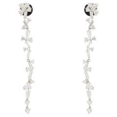 18 Karat White Gold Round and Baguette Organic Diamond Drop Earrings
