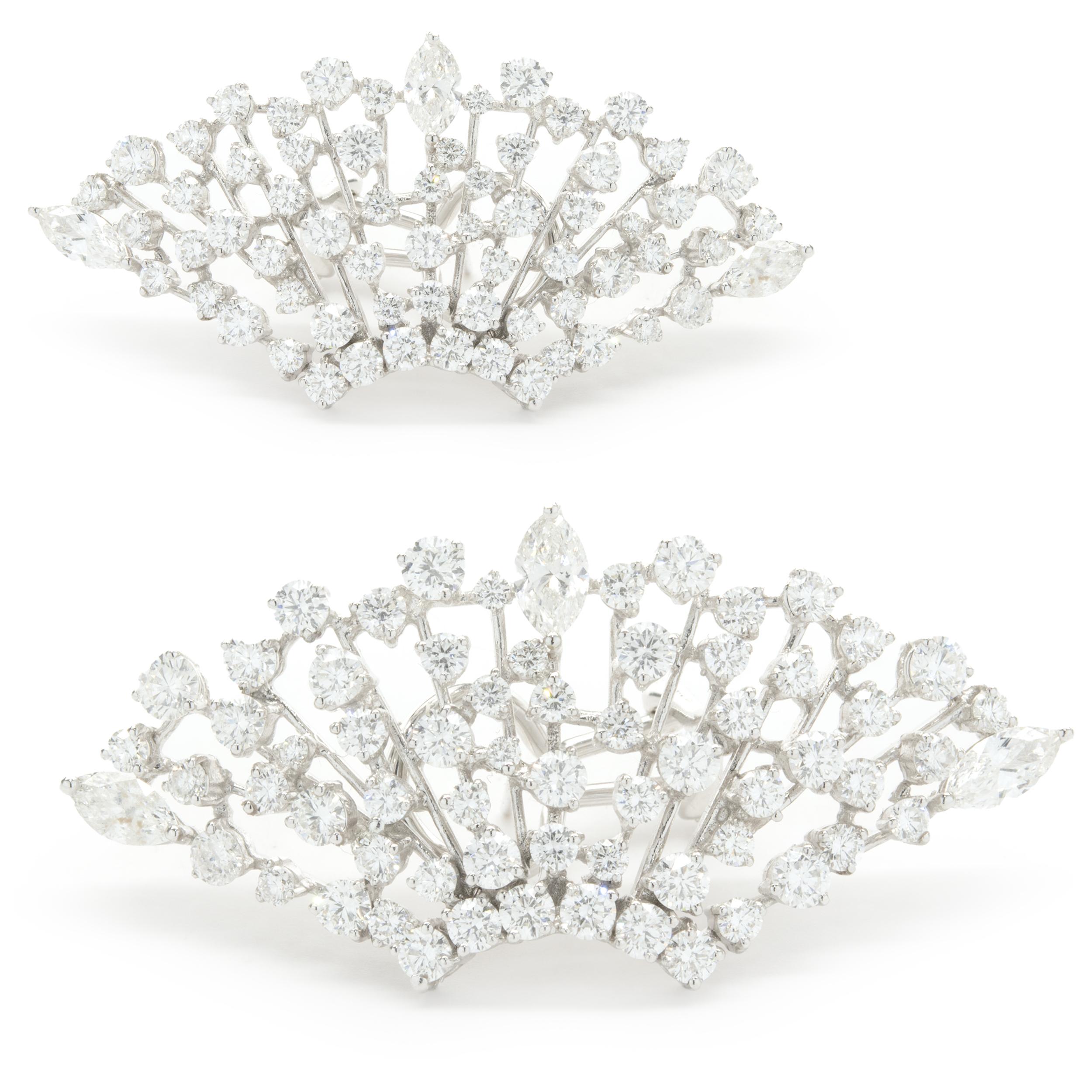 18 Karat White Gold Round and Marquise Cut Diamond Starburst Earrings In Excellent Condition For Sale In Scottsdale, AZ