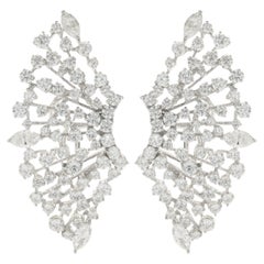 18 Karat White Gold Round and Marquise Cut Diamond Starburst Earrings