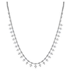 18 Karat White Gold Round and Pear Cut Diamond Station Necklace