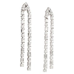 18 Karat White Gold Round Baqquett Diamond Drop Dangle Earring