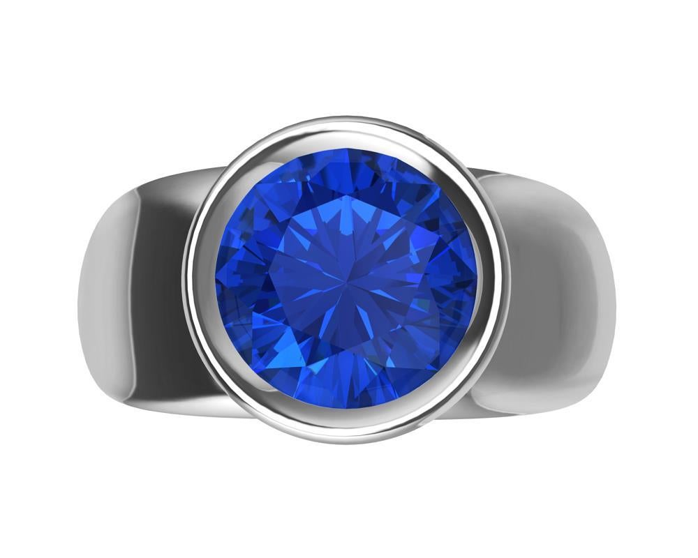 For Sale:  18 Karat White Gold Round Blue Sapphire 2.69 Carat Sculpture Ring 2