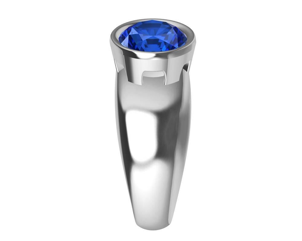 For Sale:  18 Karat White Gold Round Blue Sapphire 2.69 Carat Sculpture Ring 3