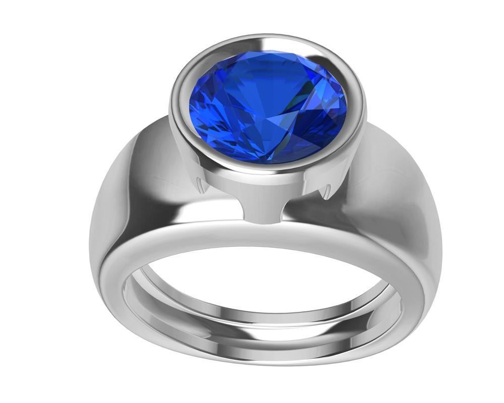 For Sale:  18 Karat White Gold Round Blue Sapphire 2.69 Carat Sculpture Ring 5