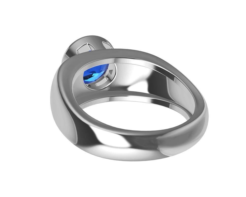 18 Karat White Gold Round Blue Sapphire 2.69 Carat Sculpture Ring 6